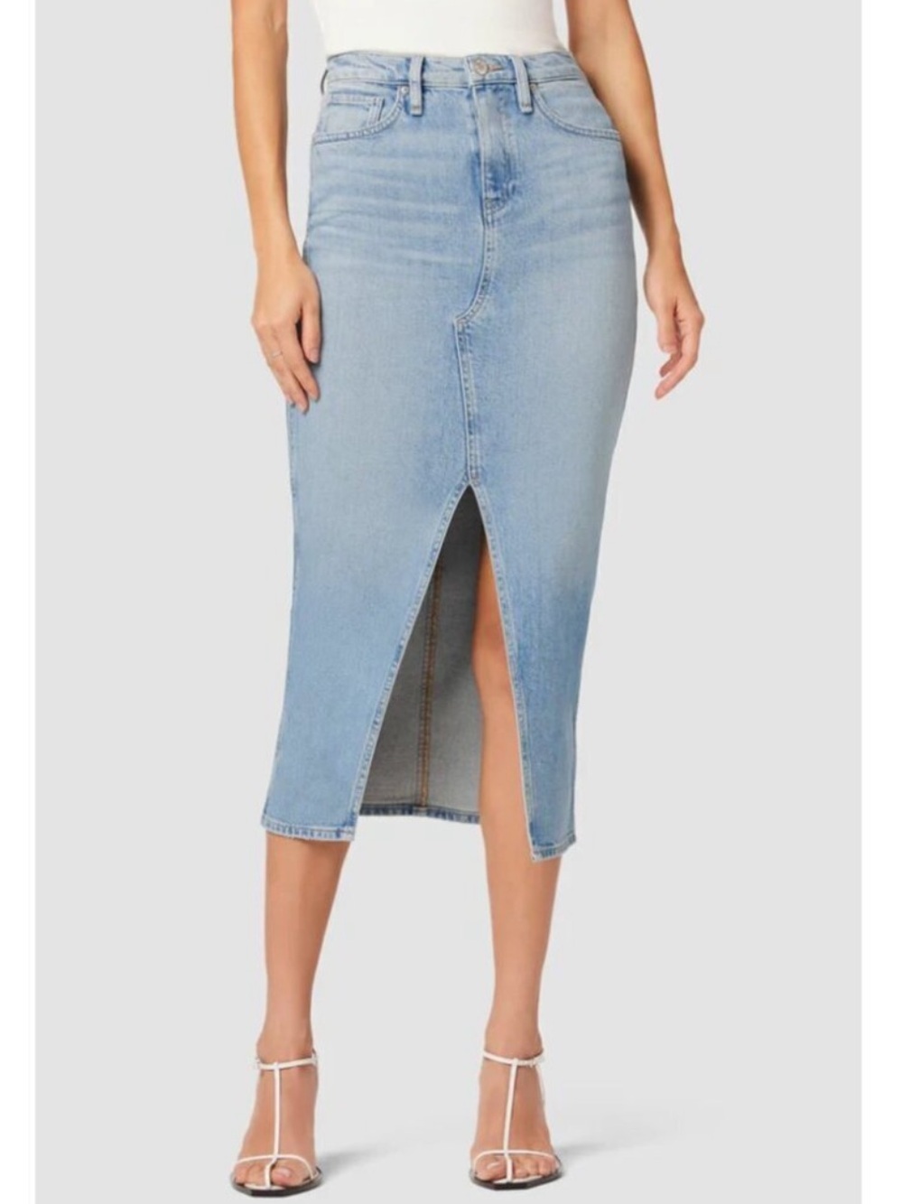 Hudson Fashion Reconstructed Denim Midi Skirt Sz 28 NWOT Mara High Slit